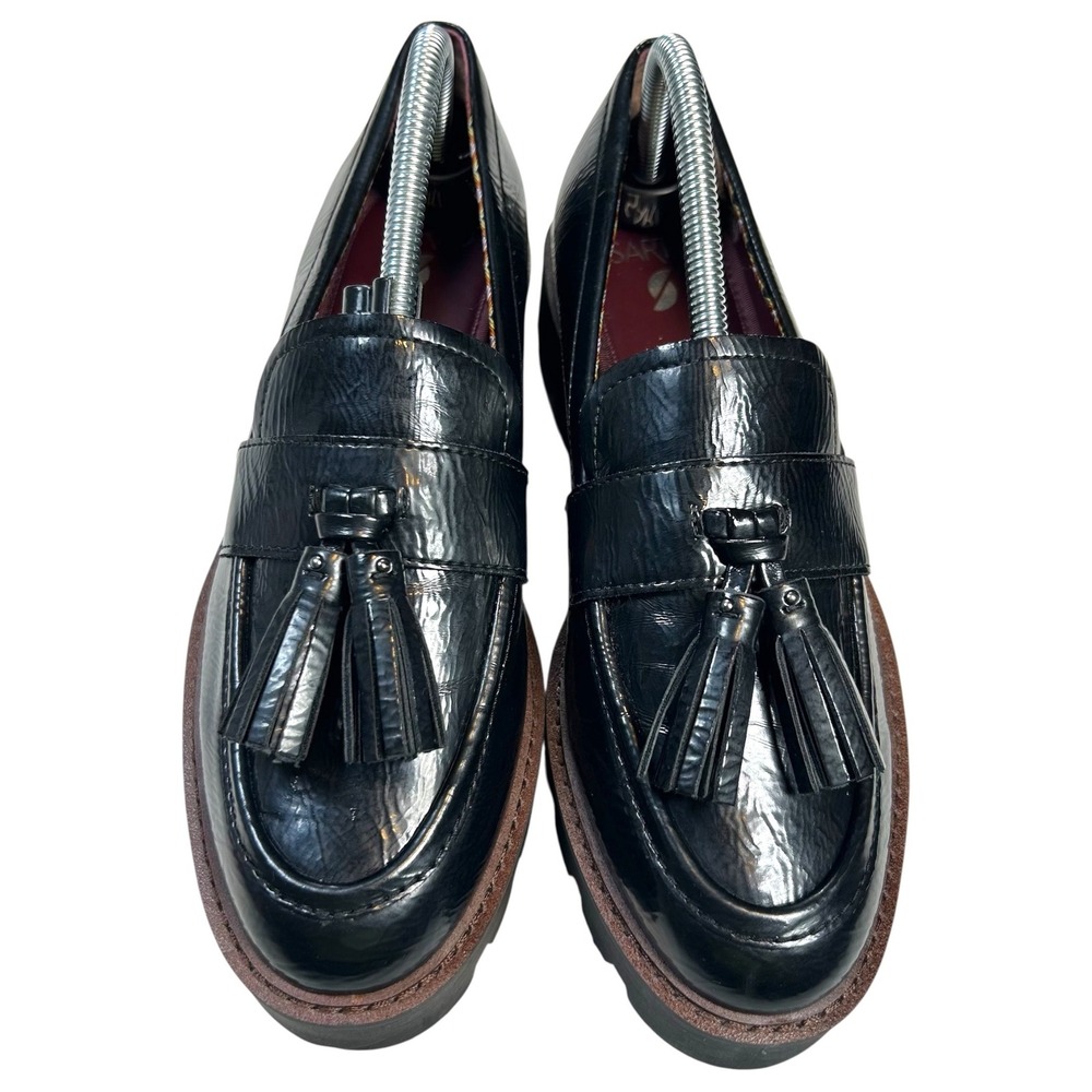 Sarto Tassel Loafers Women 9 Black Platform Lug Sole Leather - Picture 9 of 10